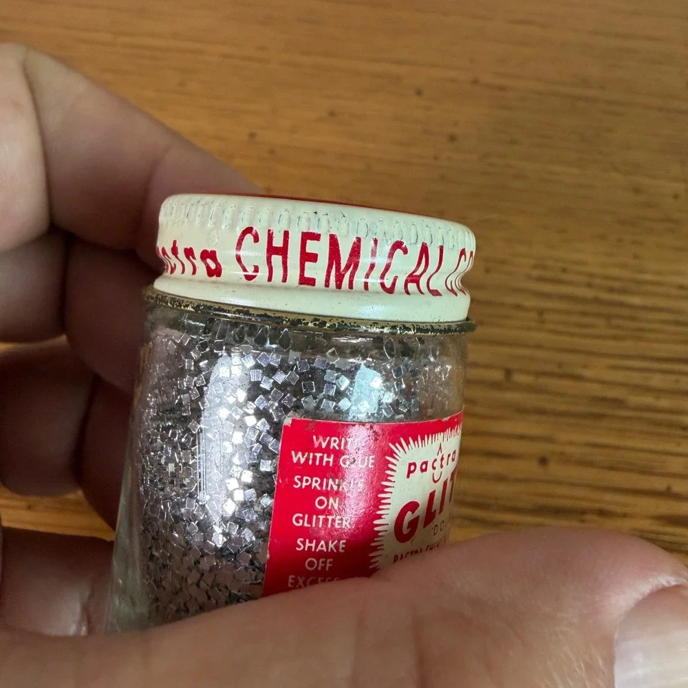 Vintage Glitter Lot Craft House Wilhold Pactra Glass Jars Silver Blue Pink Multi